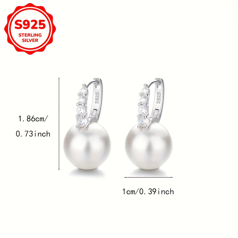 Women's 925 Silver Minimalist Imitation Pearl Hoop Earrings