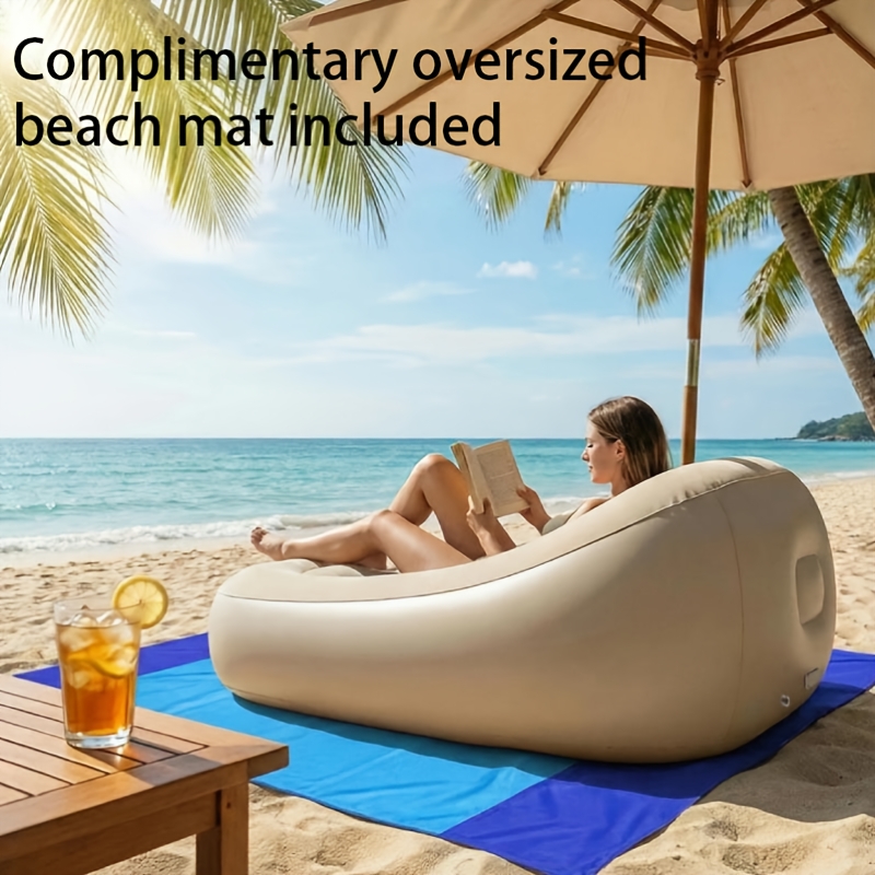 2pcs Set (1 Inflatable Sofa + 1 Camping Beach Mat) - Large Inflatable Lounge Sofa Bed with Bottom Protective Mat, Outdoor Inflatable Bed, Camping Recliner Inflatable Sofa, Multi-functional Inflatable Lounge Sofa Bed with Extra-Large Bottom Protective