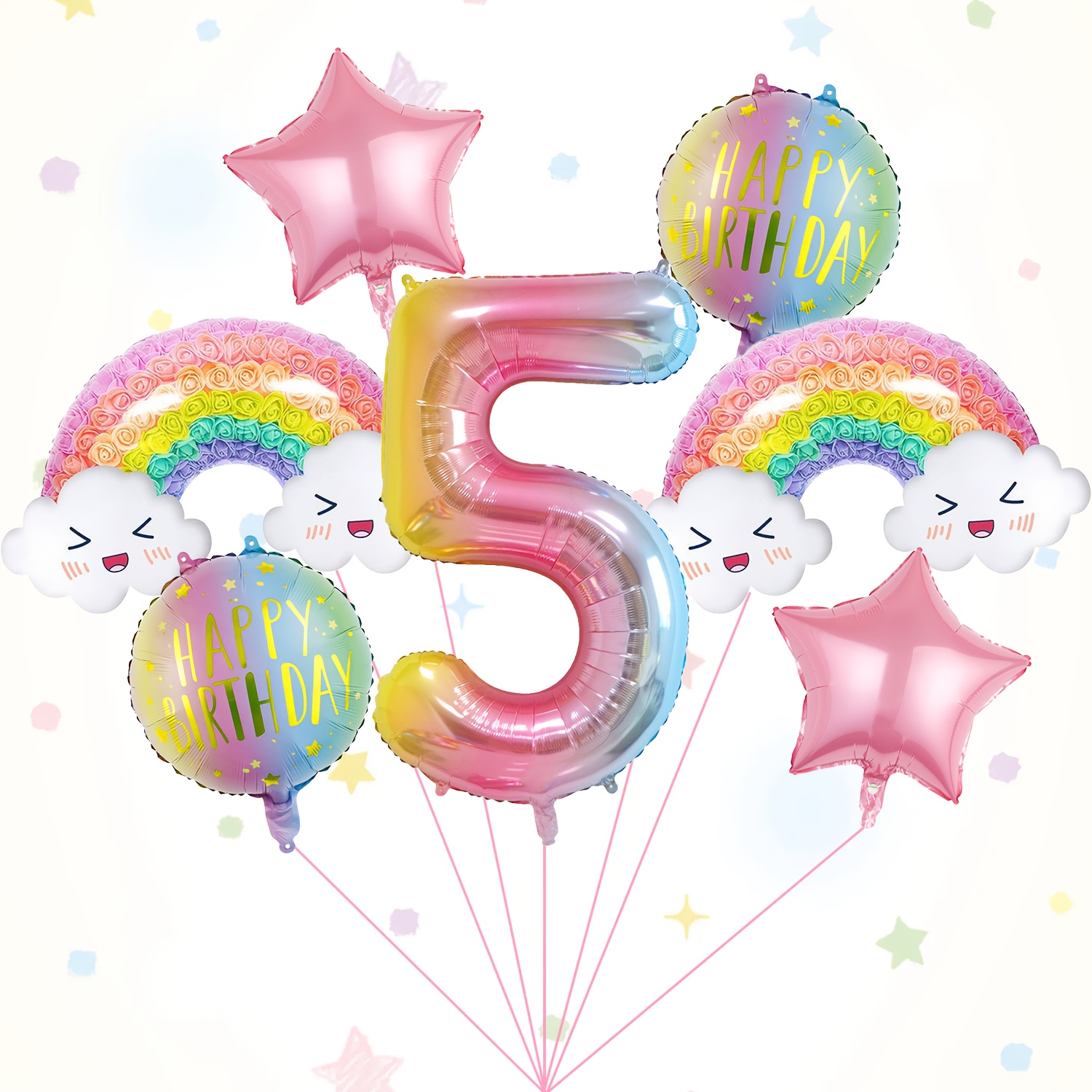 Image of 7pcs Rose Rainbow Gradient Number 1-9 Balloon Set, Suitable For Birthdays, Anniversaries, Weddings, Baby Showers, Baptisms, Proposals, Engagements, And Other Decorations, For Halloween, Christmas