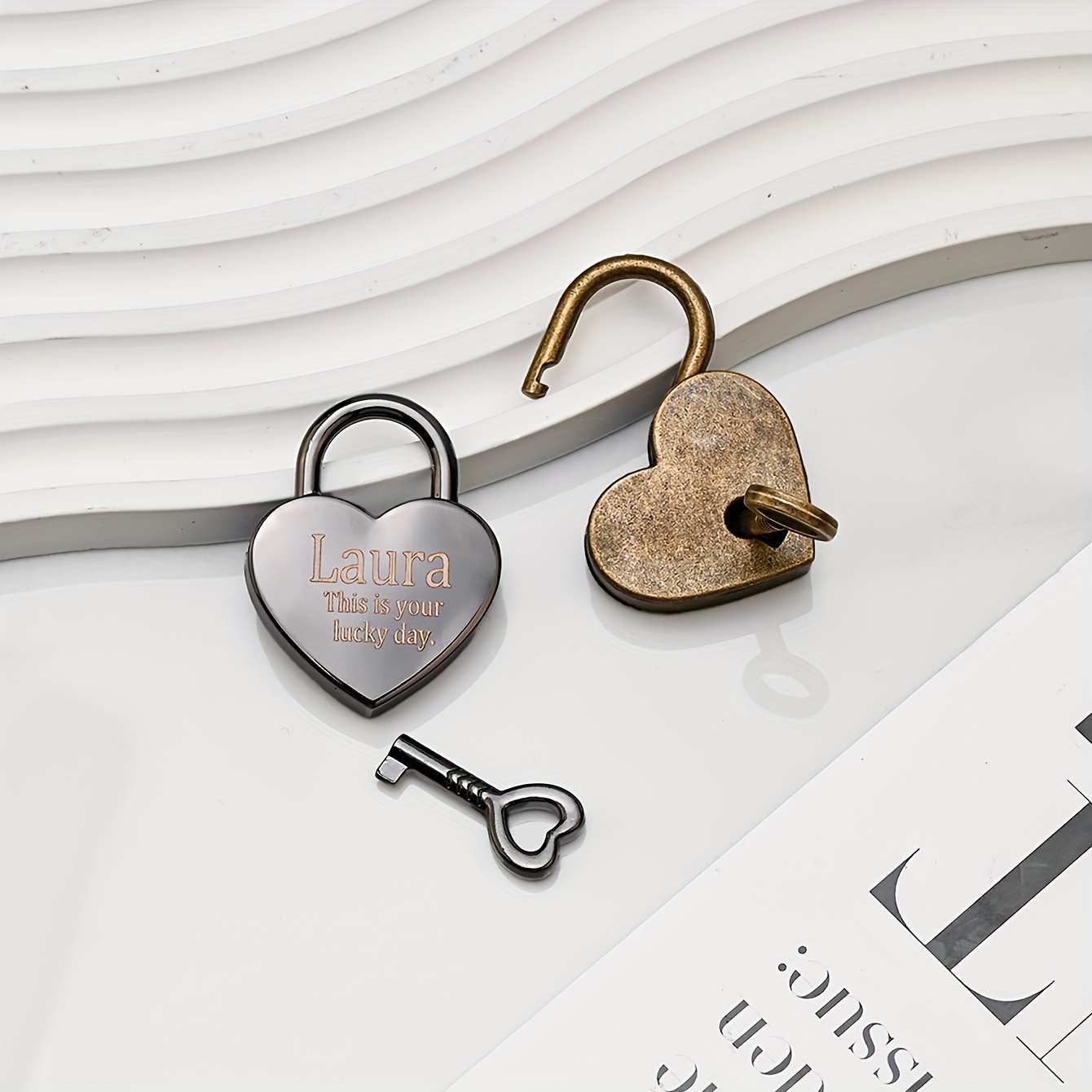 Customizable Heart-Shaped Lock with Personalized Text