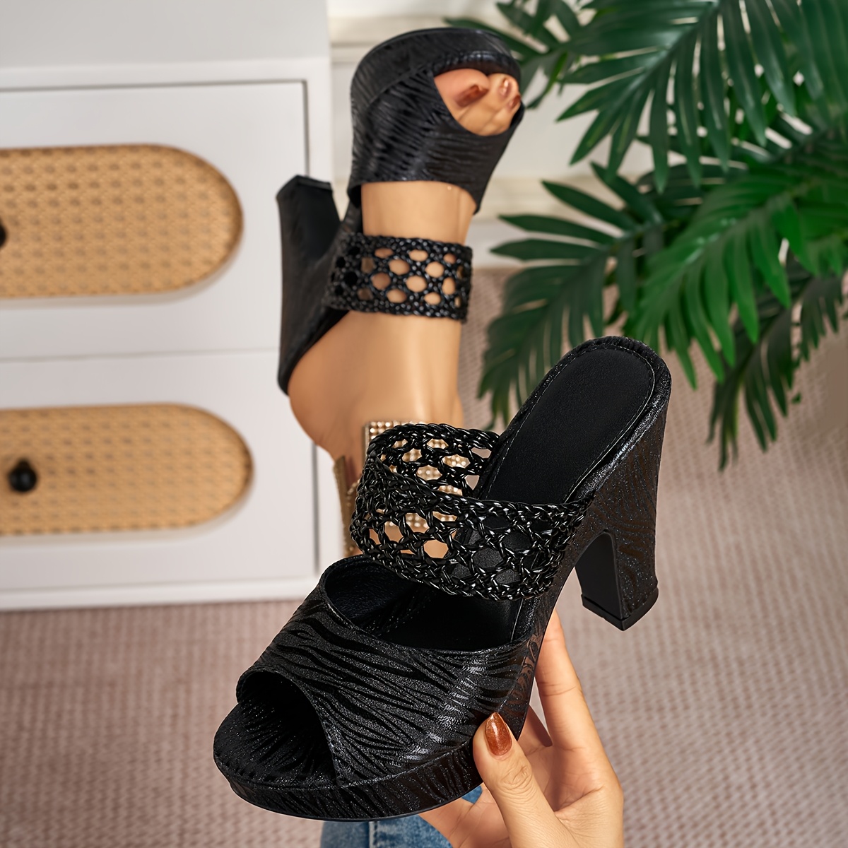 elegant womens fashion open weave high heel sandals women shoes Product details 2