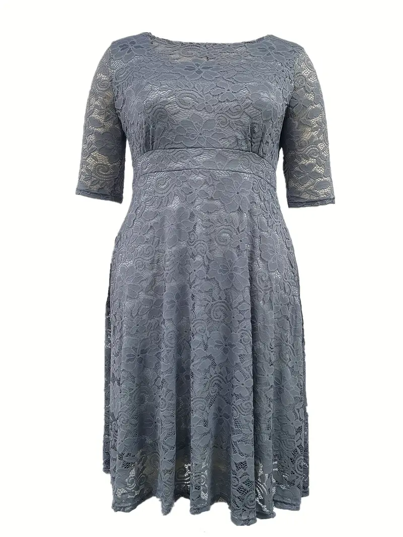 3/4 Sleeve Solid Color Round neck Lace Plus size casual Dresses 3/4 Sleeve Solid Color Round neck Lace Plus size casual Dresses