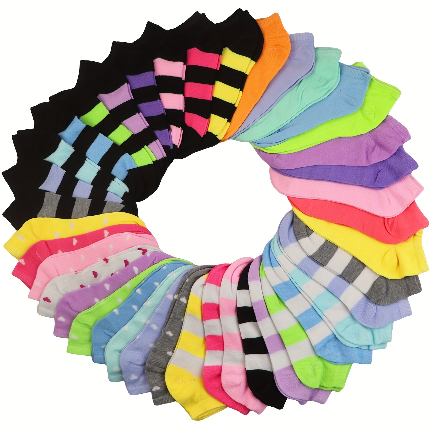 

10 Pairs Music Festival Striped Short Socks, Casual & Comfortable All-match Low Cut Ankle Socks, Women's Stockings & Hosiery