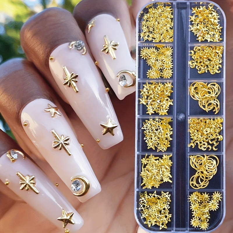 

Moon Star Nails Gold Metallic Nail Sequins Charms - 3d Nail Art Tips For Festive Manicures