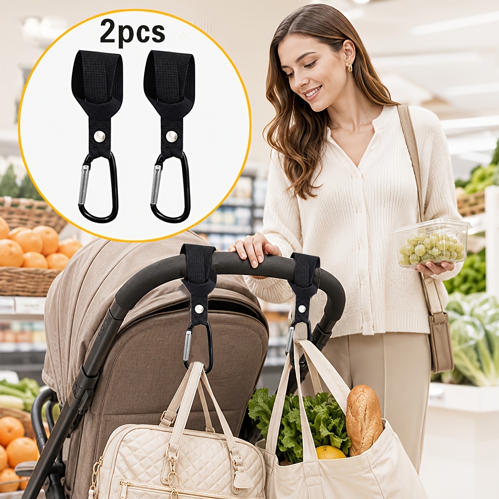 TEMU 2pcs Heavy-duty Anti-slip Stroller Hooks Random Colors Large Capacity Load-bearing Multi-functional Storage Hooks Compatible With Shopping Bags