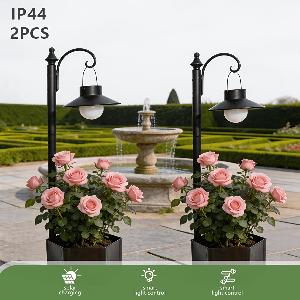2 pack outdoor led garden lights   hanging   lamp with planter base for flowers ip44   yard patio wedding party decor holiday gift planter requires plants for stability