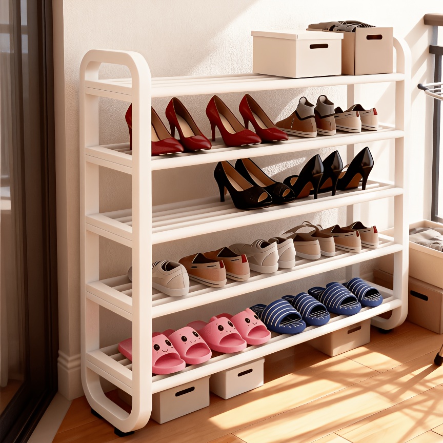 TEMU Étagère à chaussures épaisse à 5 niveaux premium/blanc tendance, encombrante (, étroite), idéale pour les entrées/dormitoires/salons en bois, à