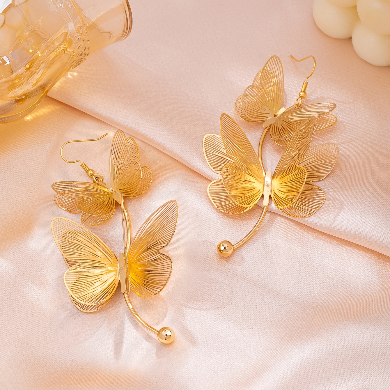 Women's Exaggerated French-style Double-layer Metal Butterfly Drop Earrings