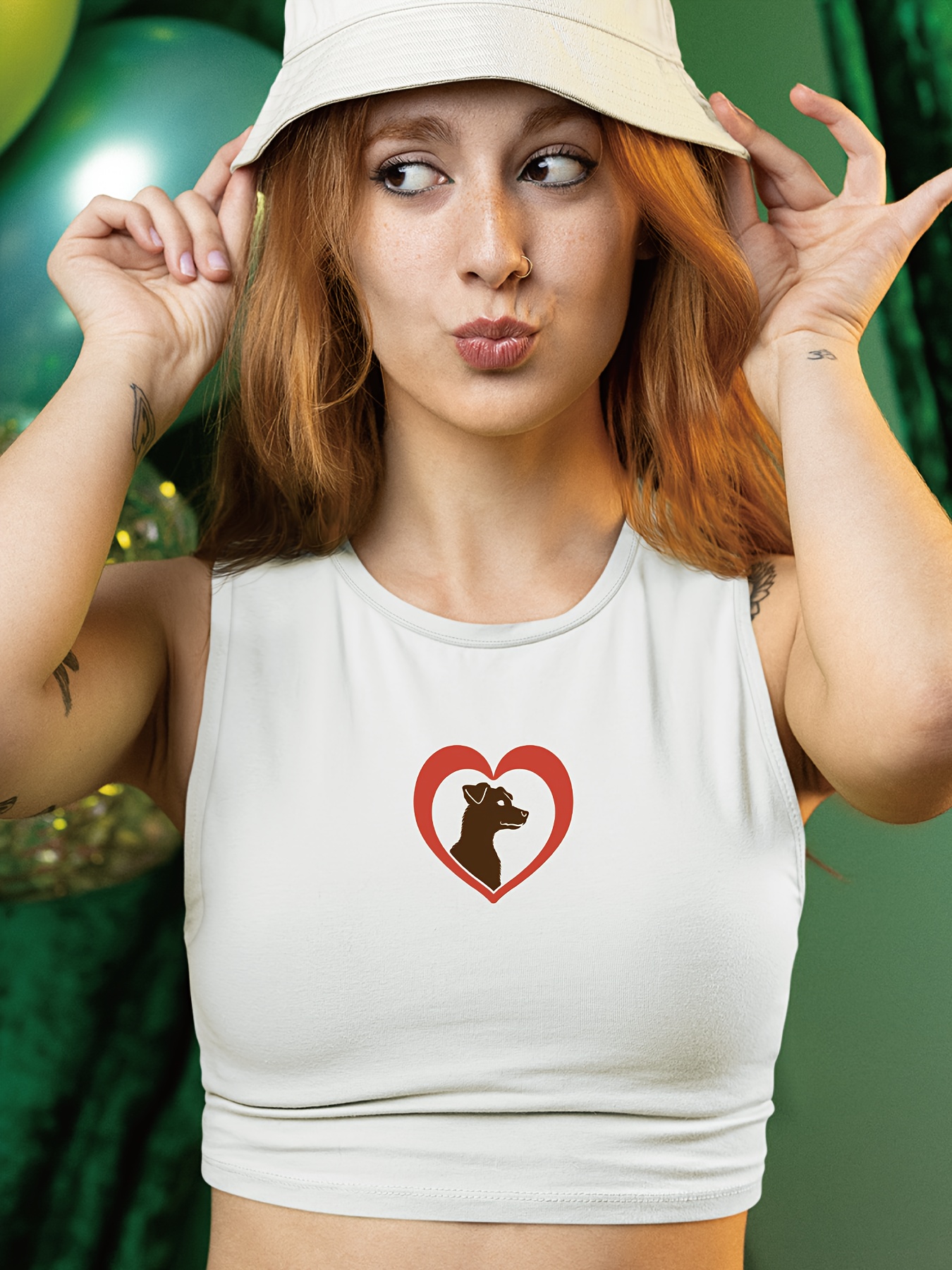 Dog Print Crop Tank Top Sleeveless Casual Top Temu