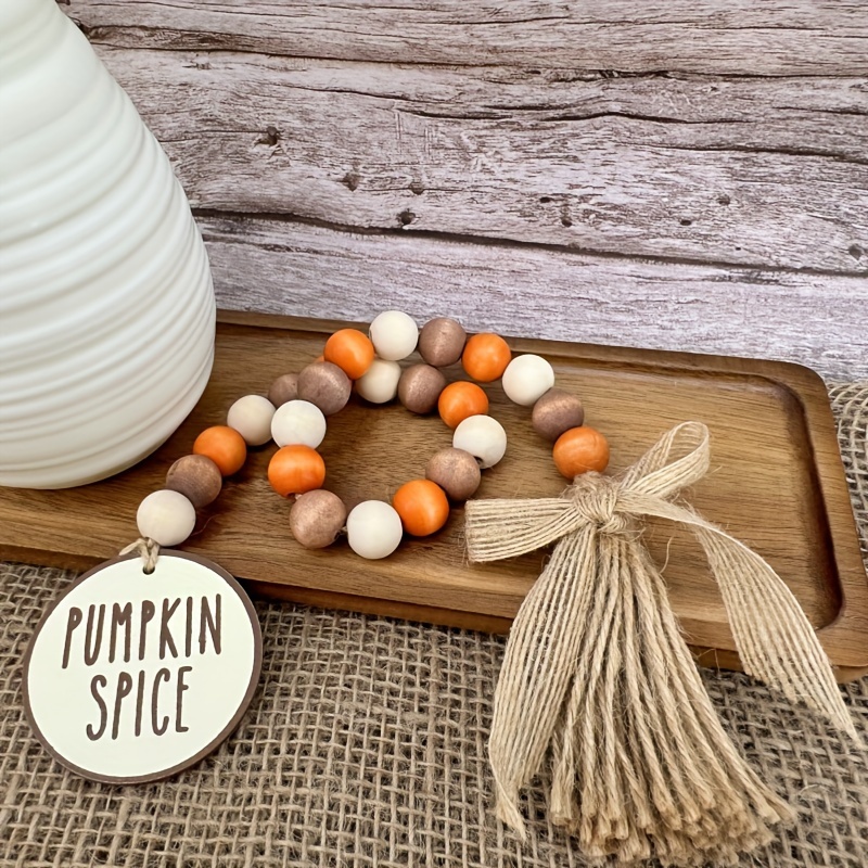 

Rustic Farmhouse Autumn Pumpkin Spice Wooden Bead Garland With Tassels - Perfect For Halloween & Fall Decor, Versatile Tabletop Display