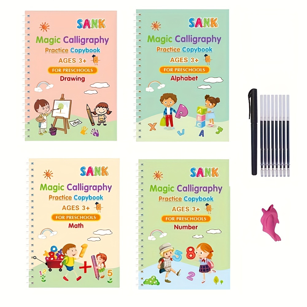 5pcs Magic Groove Practice Copybook With Invisible Ink Pen Preschools  English Verison Kids Calligraphy Reusable Writing Book