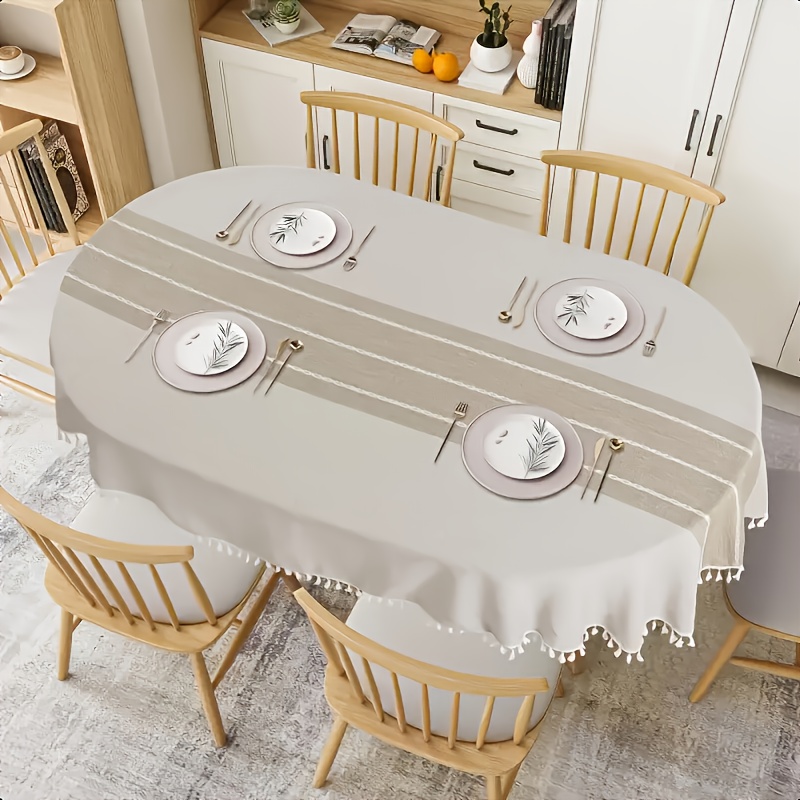 polyester oval checkered tassel tablecloth suitable for oval dining table 60x84 inches kitchen dining table decoration mothers day wedding decoration graduation ceremony and   festival decorations