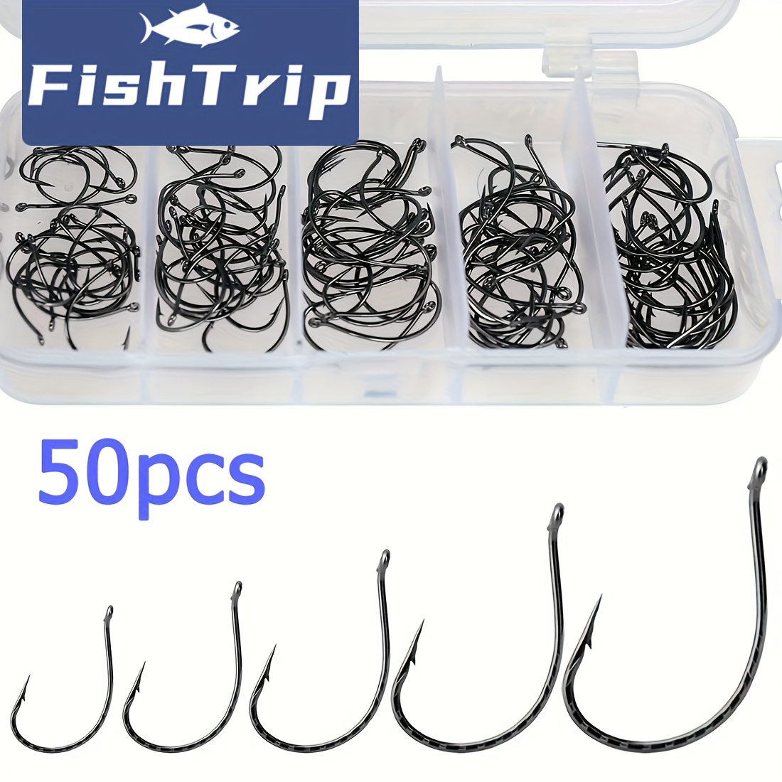 Image of 50pcs Fishtrip High Carbon Steel Fishing Hooks - Heavy-duty Inverted Drop Shot & Wired Barbless Hooks Point, Micro Barbs & Super Slide, Sharp Non-deforming Hooks For Soft Plastic Lure, Rig (30-40%