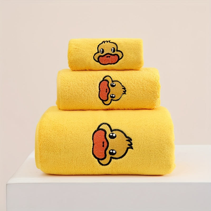 

Small Yellow Duck Covers: Modern Coral Fleece Bath Towel Set With Square Scarf And Towel - Hand Wash Or Dry Clean, Anti-fade, Cartoon Design, Knitted Fabric, 500g/㎡
