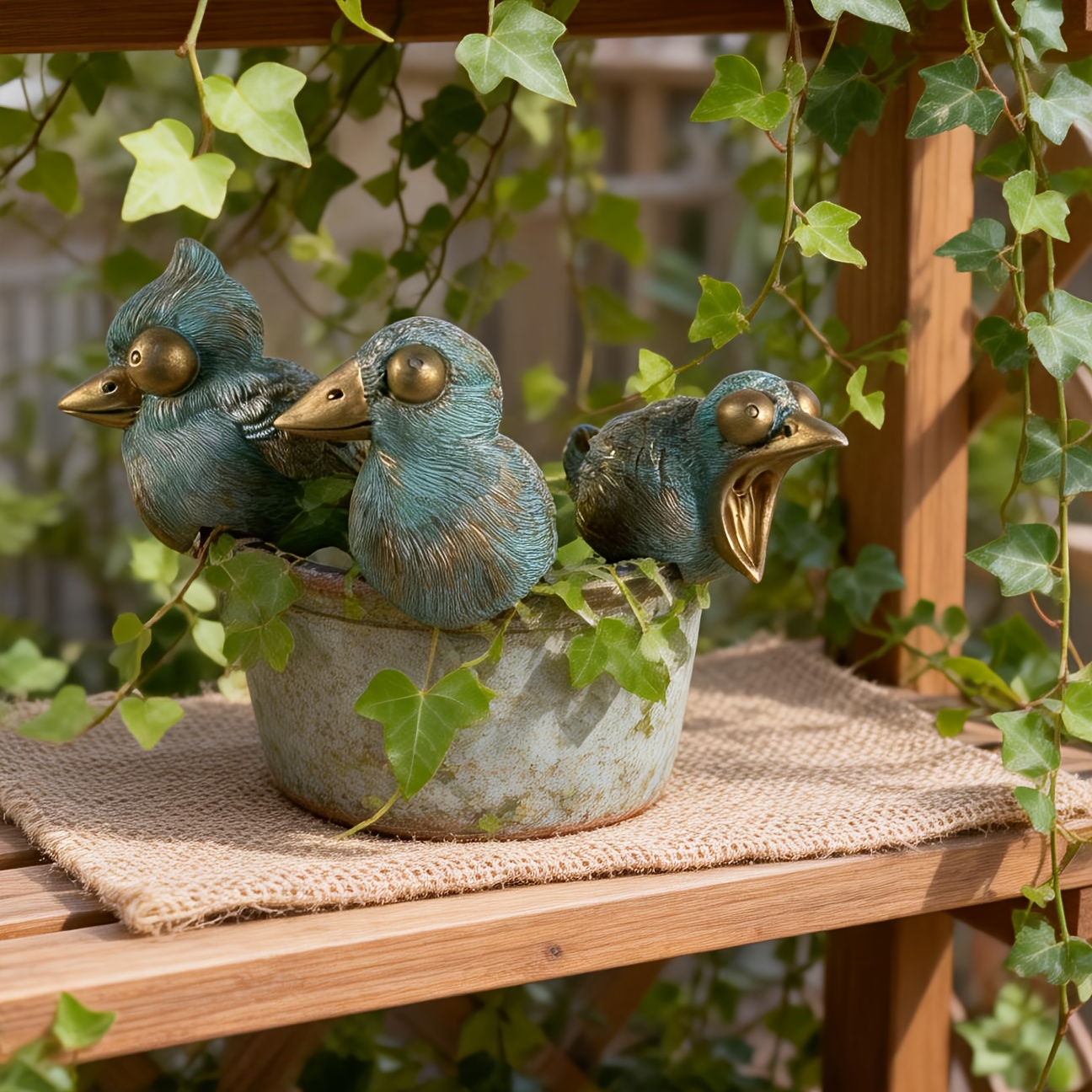 E-shop 3 Stück Vintage Cyanblaue Vergoldete Harz-Vogelornamente – Runde Augen, Spitze Schnäbel, Dreidimensionale Flügel, Verschiedene Ausdrücke ( mit