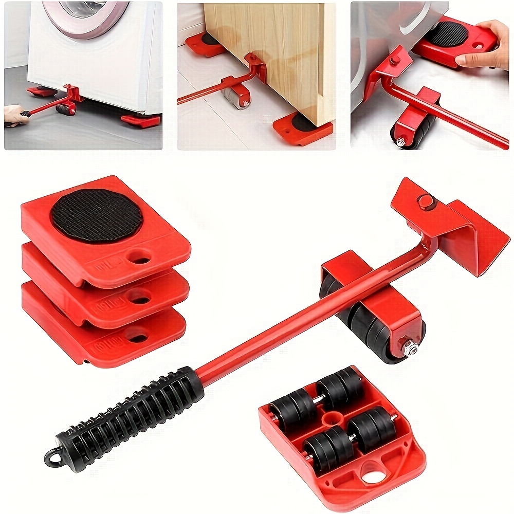 

5pcs Heavy Furniture And Appliances Moving Kit - Red, Easy To Transport, Includes Lifting And Roller Tools