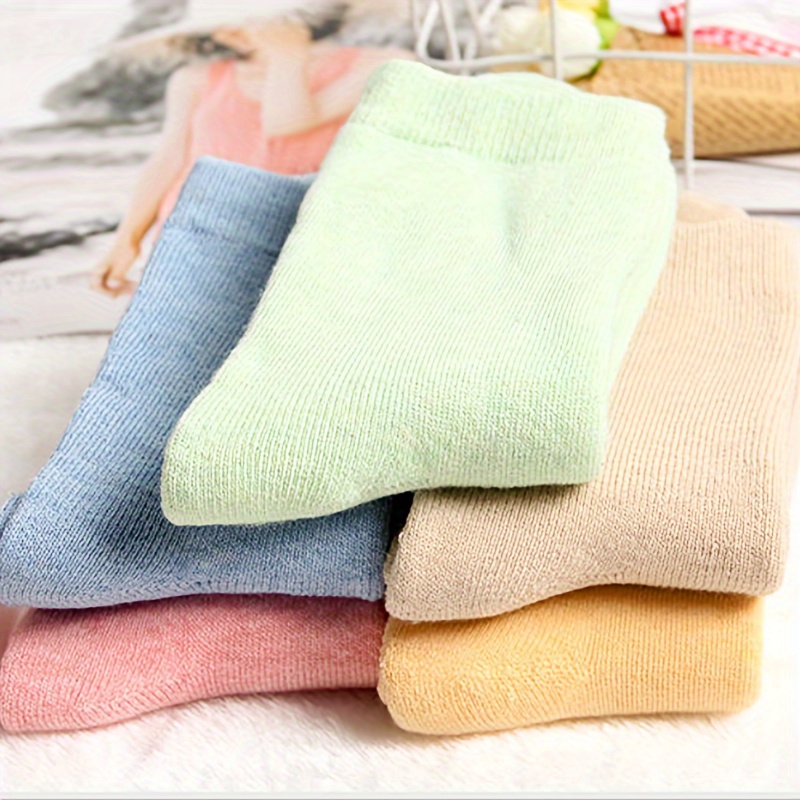 TEMU 5 Pairs Thermal Pastel Socks, Simple & Warm Mid Tube Socks For Fall & Winter, Women's Stockings & Hosiery