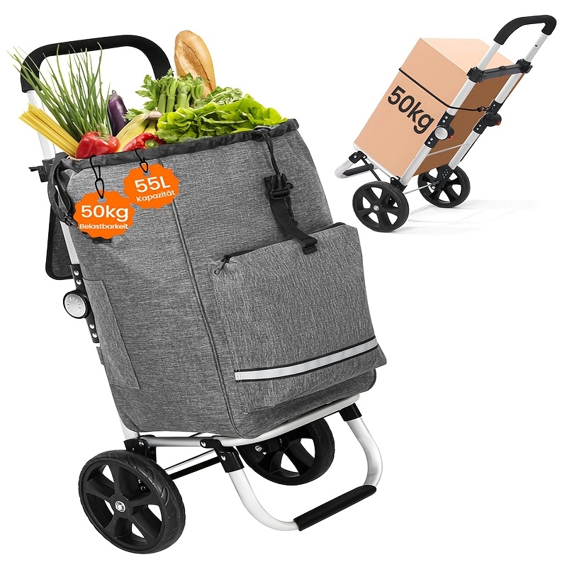 Image of Homecall 3in 1 Collapsible Shopping Trolley Cart With Cooler Bag 55l Portable Folding Shopping Cart