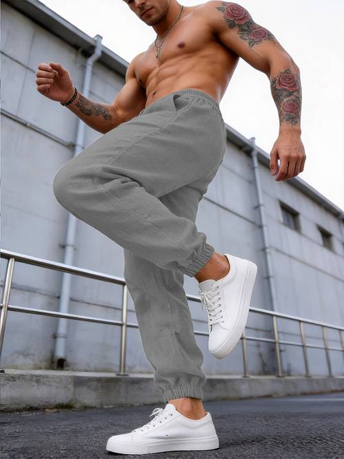 mens outdoor linen jogger pants athletic joggers with drawstring machine washable casual and simple suitable for spring summer outdoor sports beach vacations and parties an ideal gift for men