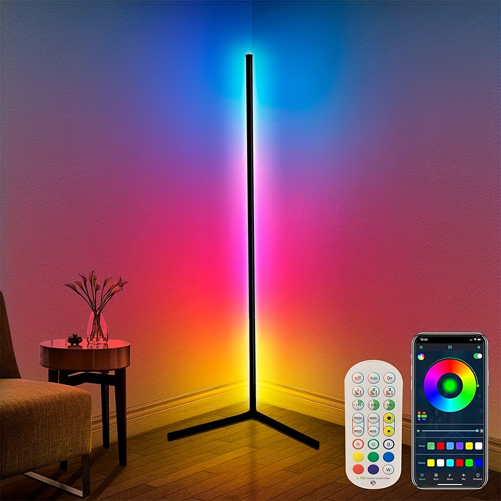 

1/2 Pack Color Changing Rgb Corner Floor Lamp, Modern Mood Lighting With Music , Remote & App Control, Creative & Timing, 4 With Music, Game Room, Christmas And Halloween Decoration