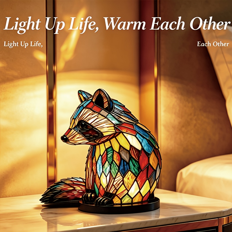 Raccoon Colored Night Light, Retro Handmade Style Desk, Cozy Office Auxiliary Lighting, Bohemian Bedroom And Living Room Decorative, Holiday Gift