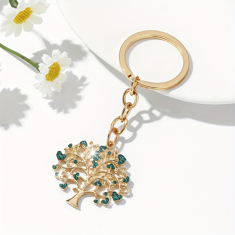 TEMU 1pc Portachiavi albero della vita elegante con decorazioni in strass - Portachiavi in ferro per donne, per chiavi di auto, borse e accessori,