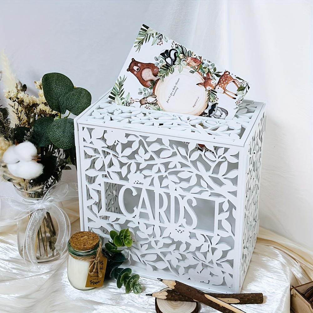 

Elegant White Wooden Card Box With Lid - Perfect For Wedding, Bridal Shower, Graduation & More - Versatile Gift & Money Holder