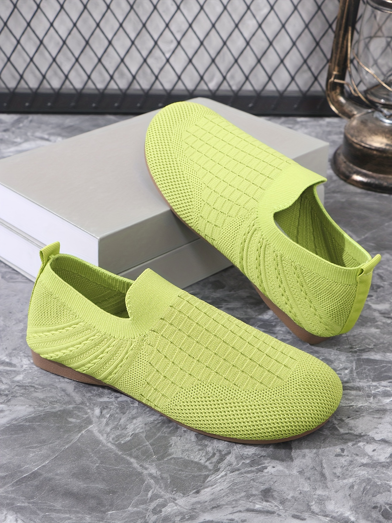 women s knitted flat shoes breathable round toe slip shoes details 14