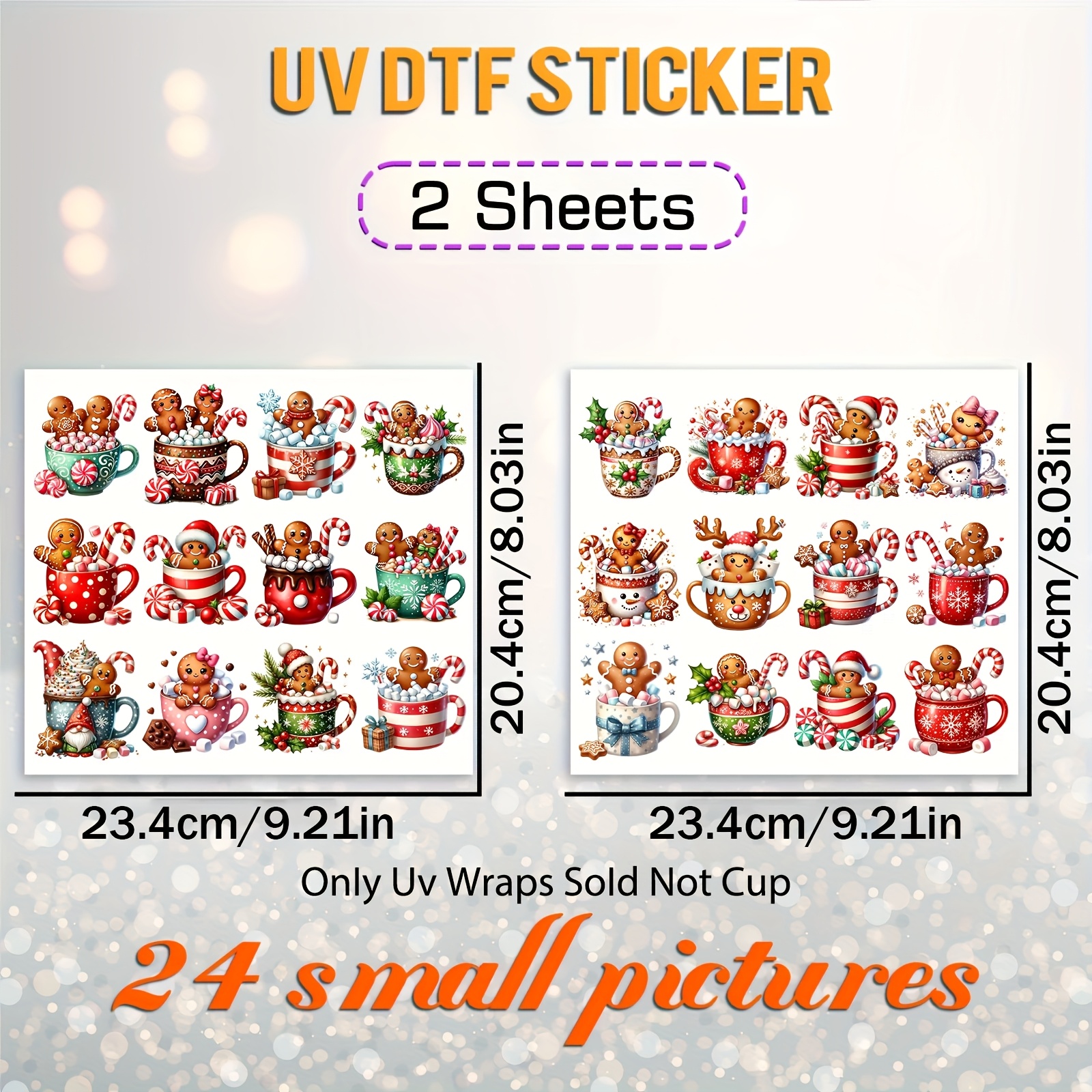 Image of 24pcschristmas Gingerbread For Man Uv Dtf Rub Ons Transfer Sticker Vinyl Decals - Christmas Coffee , Candy Canes Festive Holiday Designs- Perfect For Glassware, Bottles, And Furniture Crafts