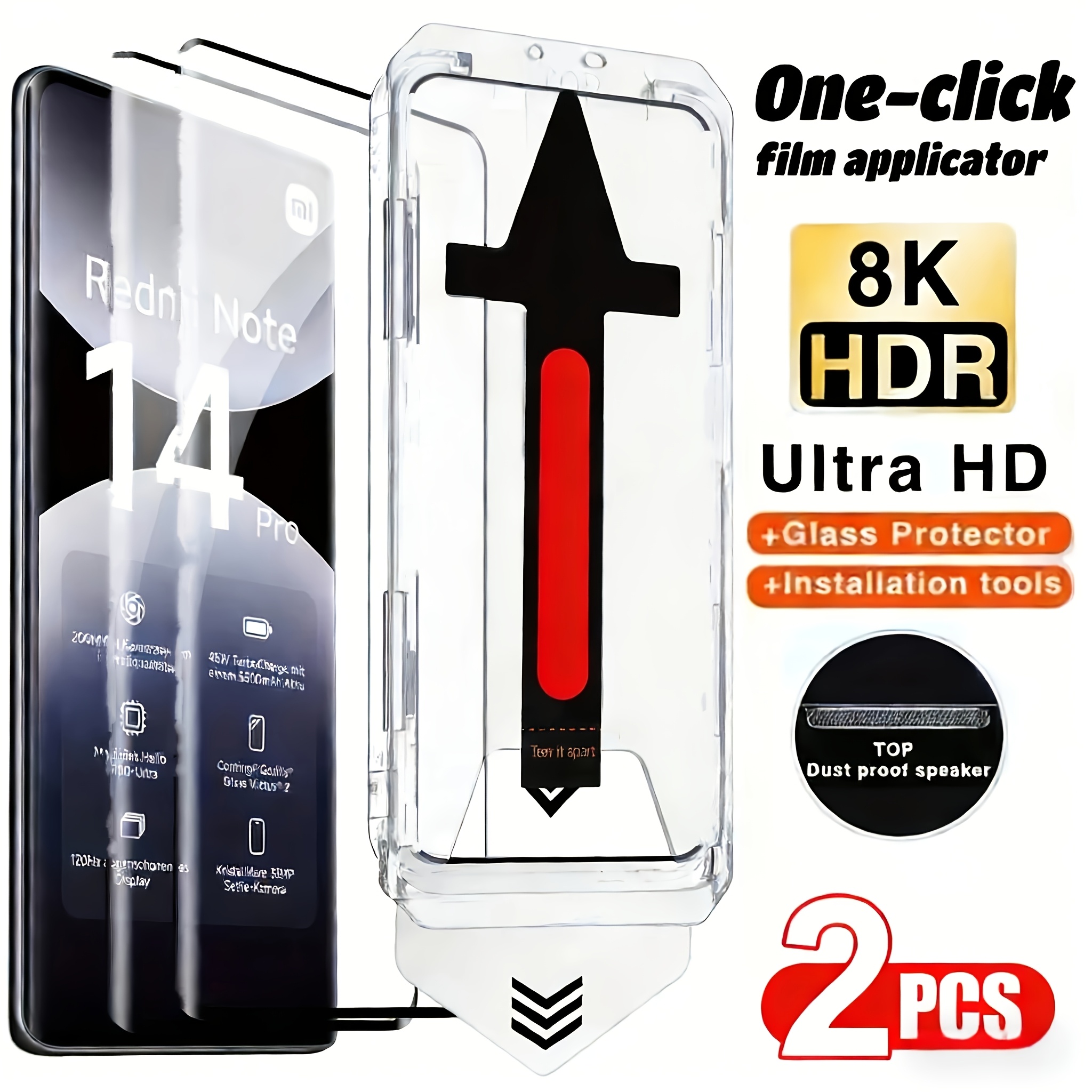 E-shop 2er-Pack Gebogenes Schutzglas Staubfreier Displayschutzfolien-Set Kompatibel mit Xiaomi Redmi Note 14 Pro 4G 5G 13 Pro+ Pro Plus Mi 14 15 Ultra