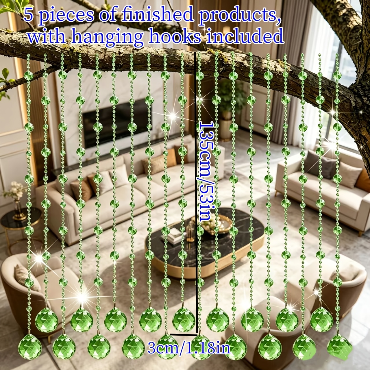 TEMU 5 ensembles de produits artisanaux avec crochets de suspension. Articles décoratifs suspendus en cristal acrylique vert , , et . Ornements de