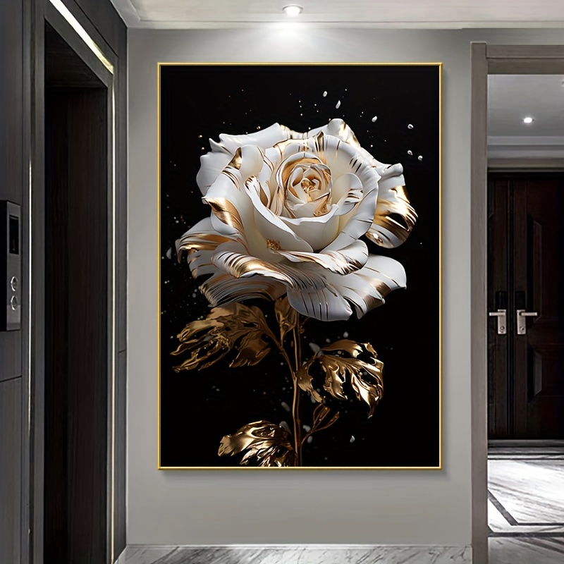 

1-piece Modern White Rose Canvas Wall Art, 31.49x47.24 Inch Frameless Abstract Floral Print, Chic Decorative Painting For Bedroom And Living Room, No Power Needed