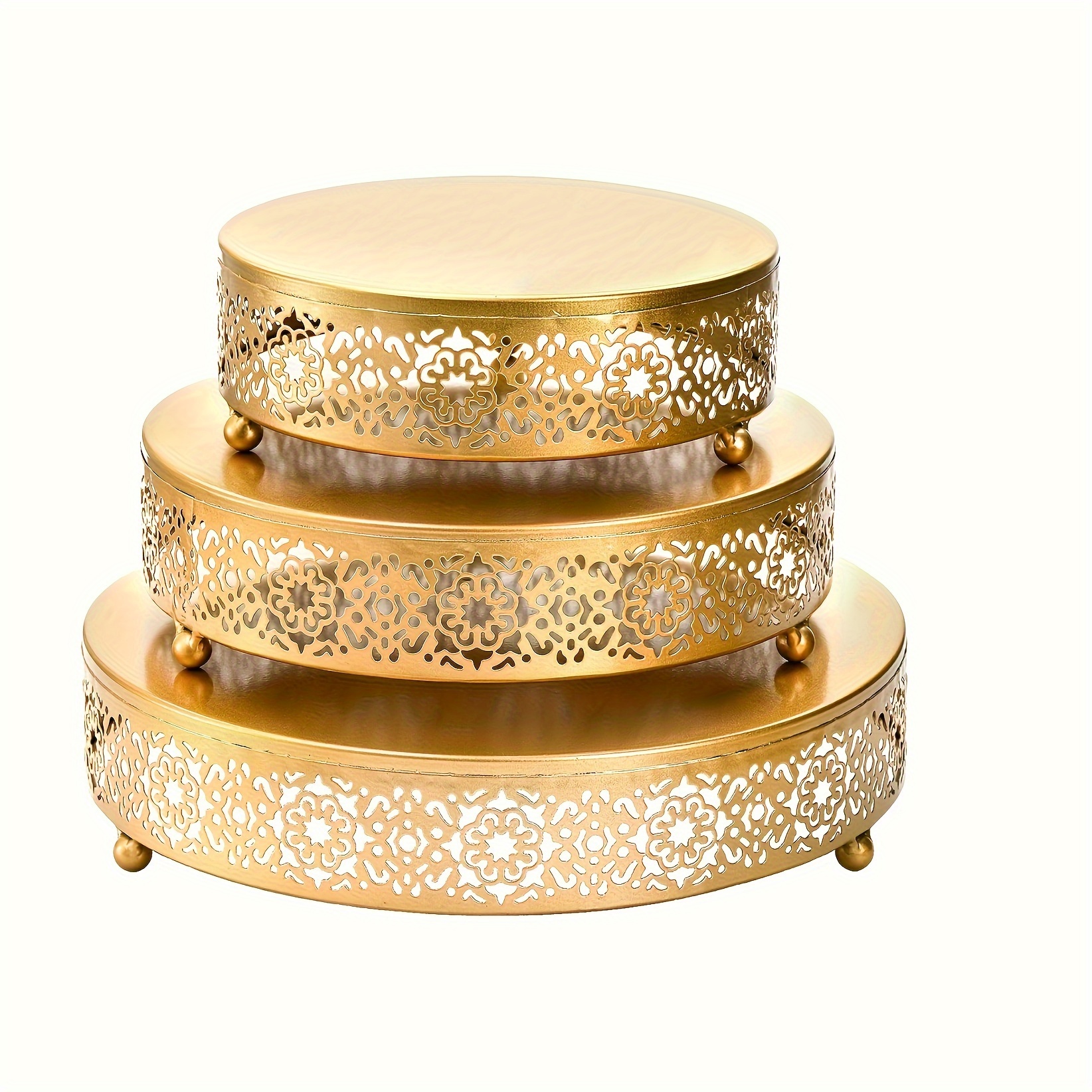 

Elegant 3-piece Golden Cake Stand Set - Perfect For Birthdays, Weddings & Celebrations | Durable Iron Construction