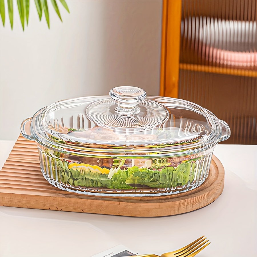 

Clear Glass Oval Casserole With Lid And Handles: Suitable For Microwave, Oven, And Dishwasher - Cooking Fish, Salads, And Pasta