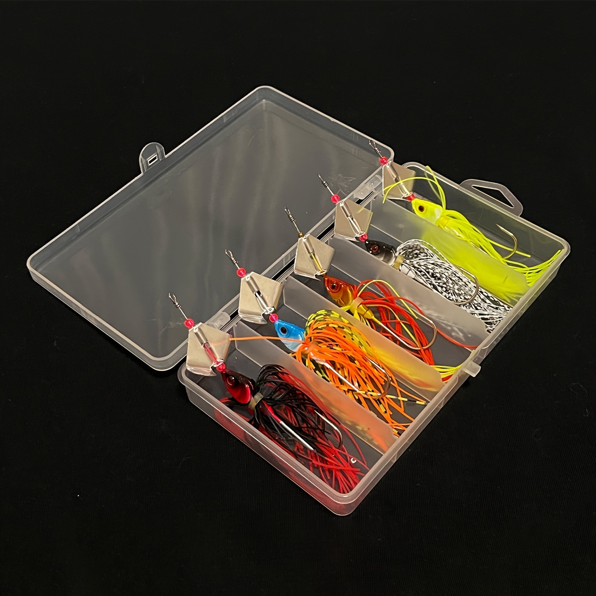 

5pcs/box Weedless Spinner Lure - Long Casting Bionic Skirt Jig With Blade - Perfect For Catching Bass, Pike, And Walleye Fish