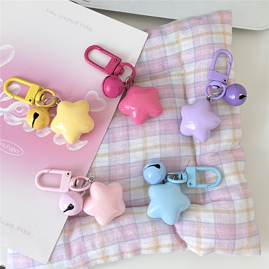 Set Of 5 Cute Star-shaped Keychains With Bells, Perfect As Gifts For Students, , Or Couples