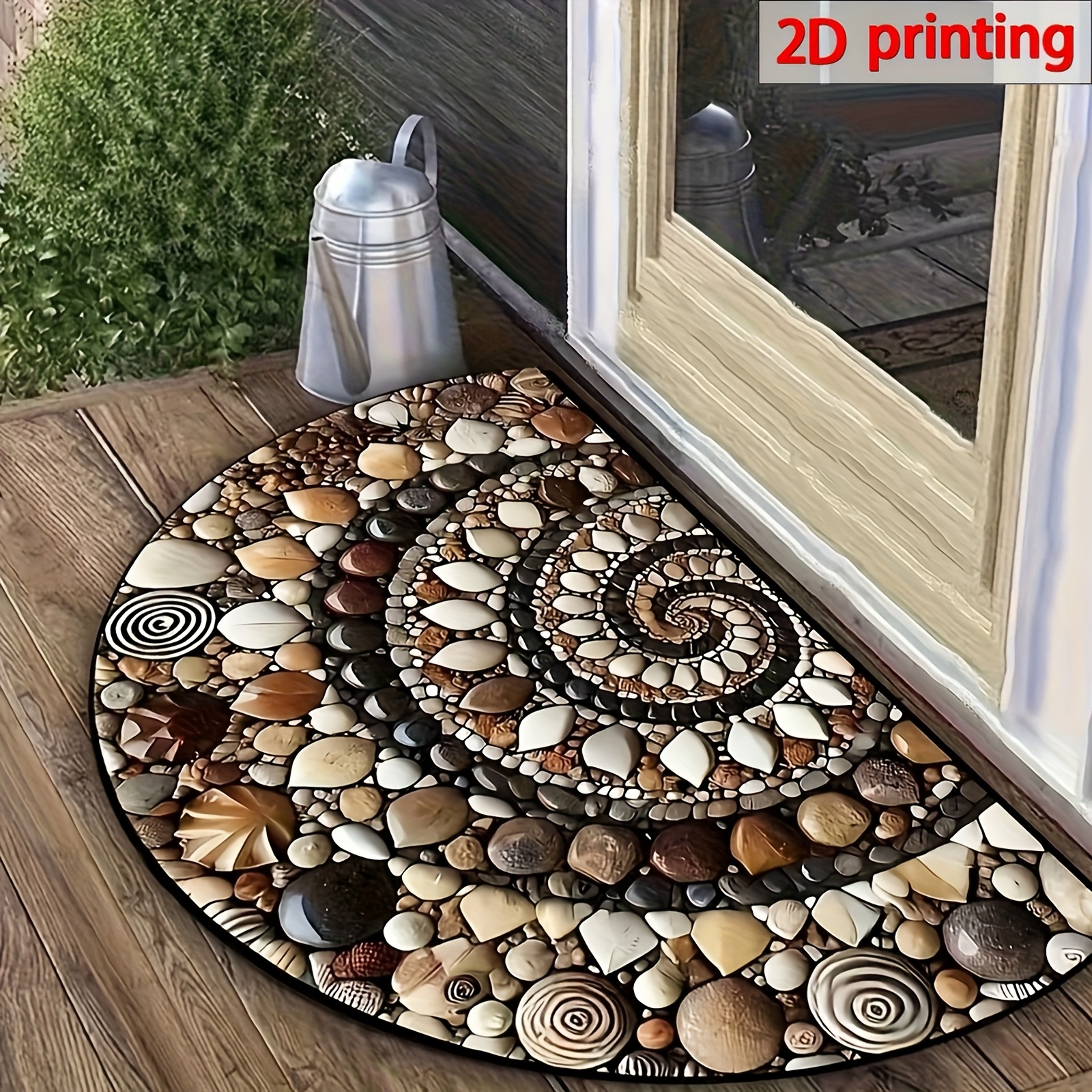 2D Colorful Pebble Doormat - Non-Slip, Easy to Clean, Indoor/Outdoor Use, Semicircular Design with Stone Pattern for Entryways, Kitchens, Bathrooms, P