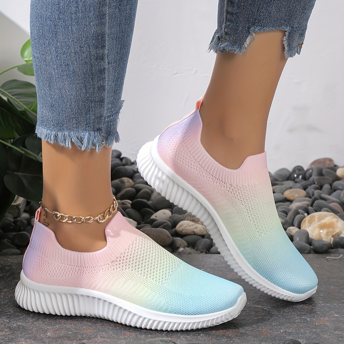 

Women's Gradient Sock Sneakers, Breathable Elastic Slip-on Sports Shoes, Comfortable Soft Sole Knitted Walking Trainers