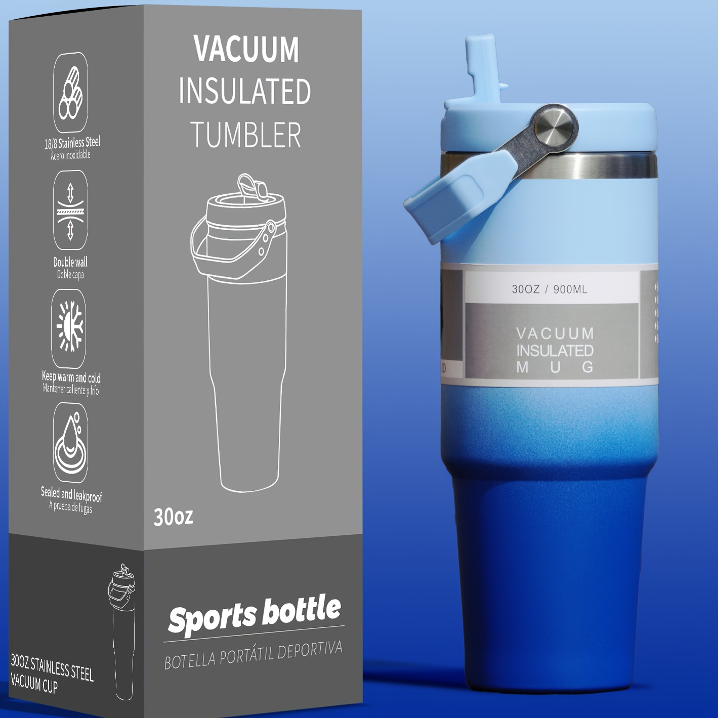 1pc 30oz   sleeve double-layer vacuum stainless steel insulated tumbler with handle, outdoor water bottle for hot and cold drinks - ideal gift suitable camping travel fitness activities high quality,  , stylish drinkware, modern hydration, premium insulation, durable construction, portable drink container, office workers 0