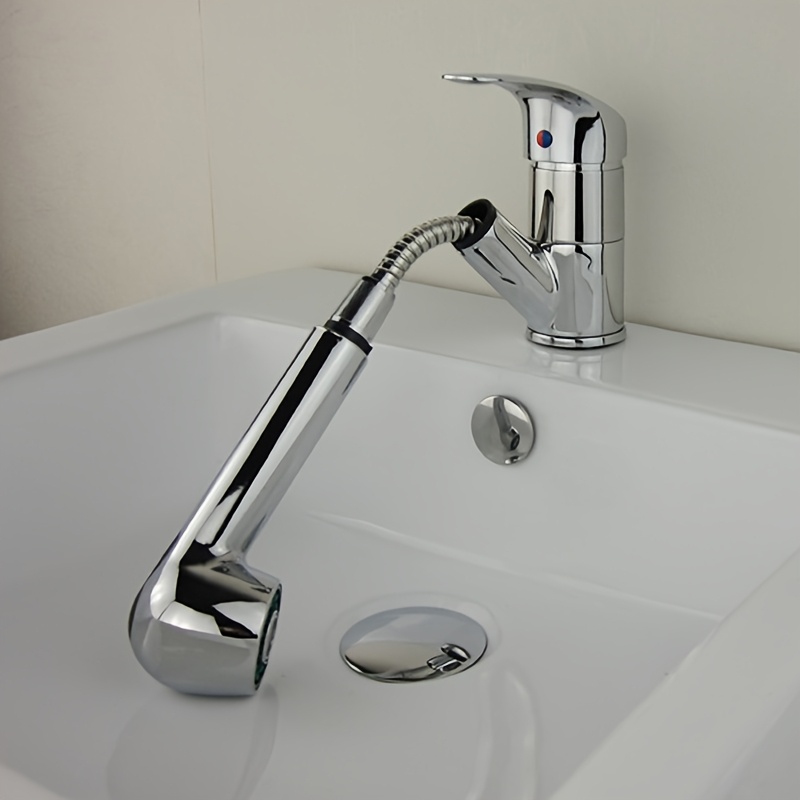 Pull-out Kitchen And Bathroom Sink Faucet, Brass And Stainless Steel, 17x14x6cm Silvery End, High Flexibility 360 Degree Rotation, Design