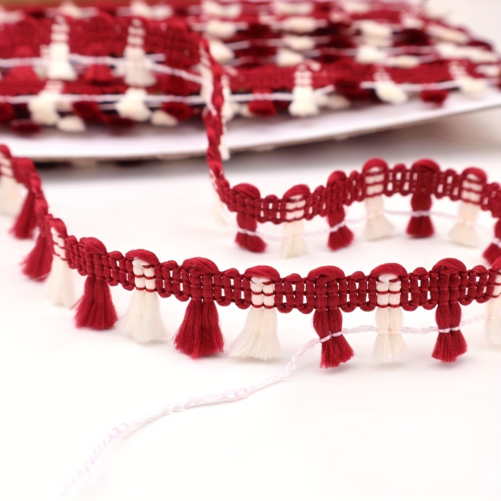 Image of Idongcai Decorative Tassel Trim Ribbon, Black And Red Lace With Mini Tassels, Ideal For Crafting And Sewing Projects, Tassels For Crafts