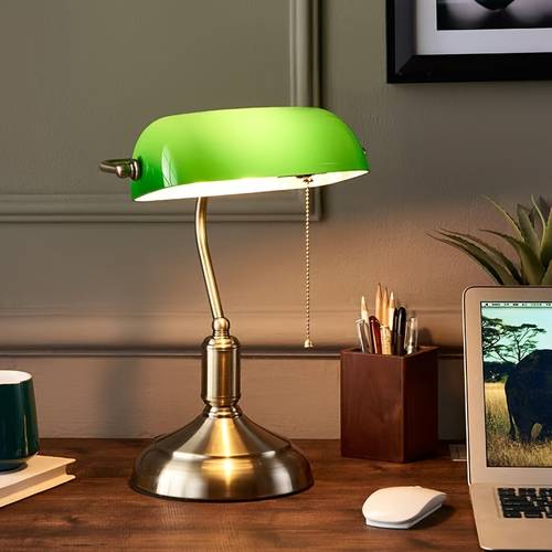 vintage 1930s bankers lamp table light with usb powered metallic construction switch control for home office study living room art deco desk decor no batteries needed functional design