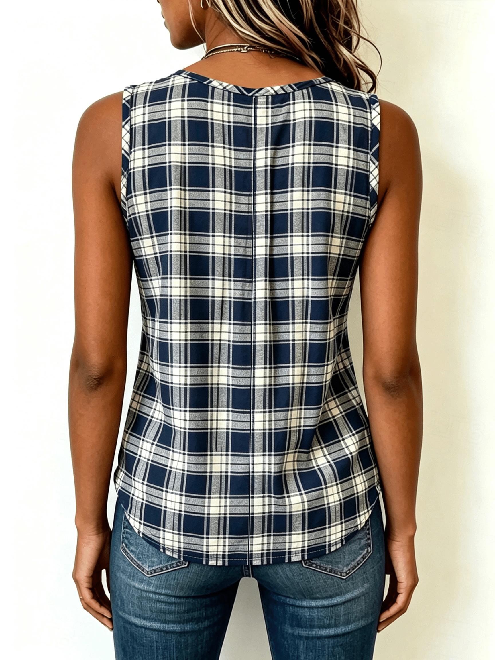 Women's Elegant Vintage Geometric Plaid V-Neck Top