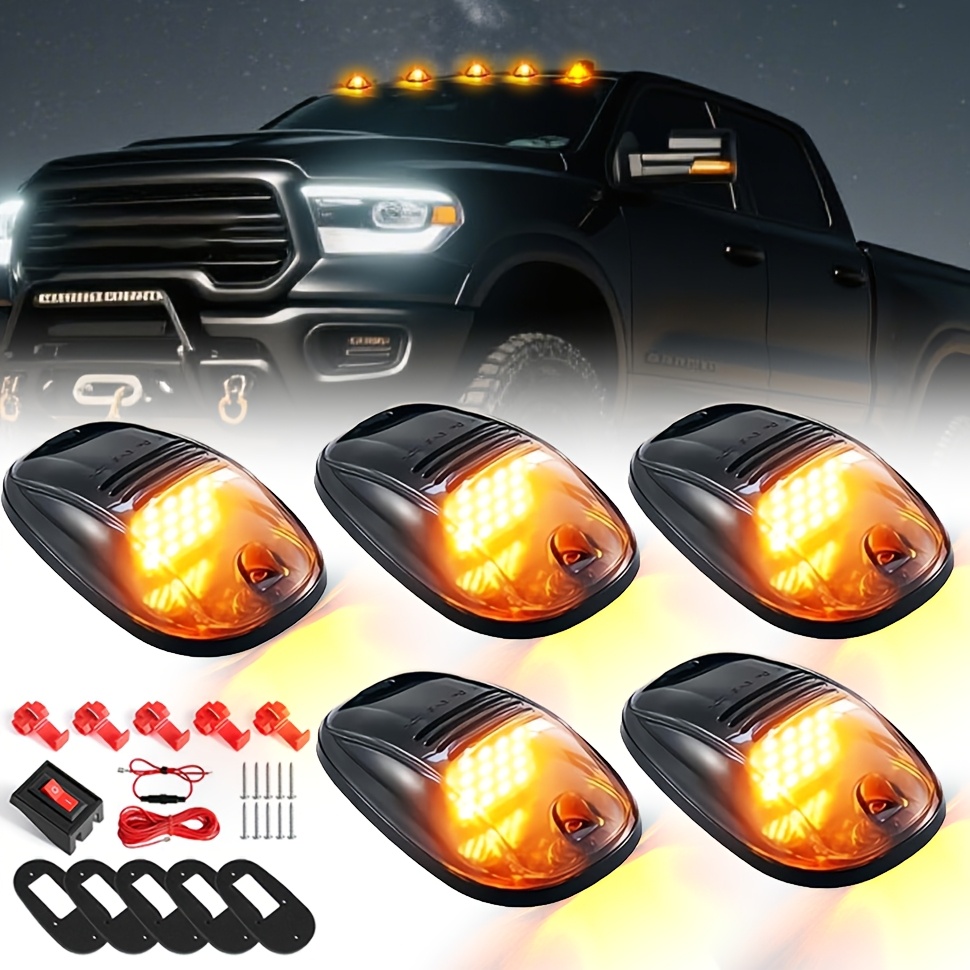 TEMU 5pcs Cab Mouse Lights, 16 Led Work Light Off-road Light With Smoked Lens, Led Cab Light Set For Pickup Trucks, For Ford, For , Pickup, Suv(amber, White)
