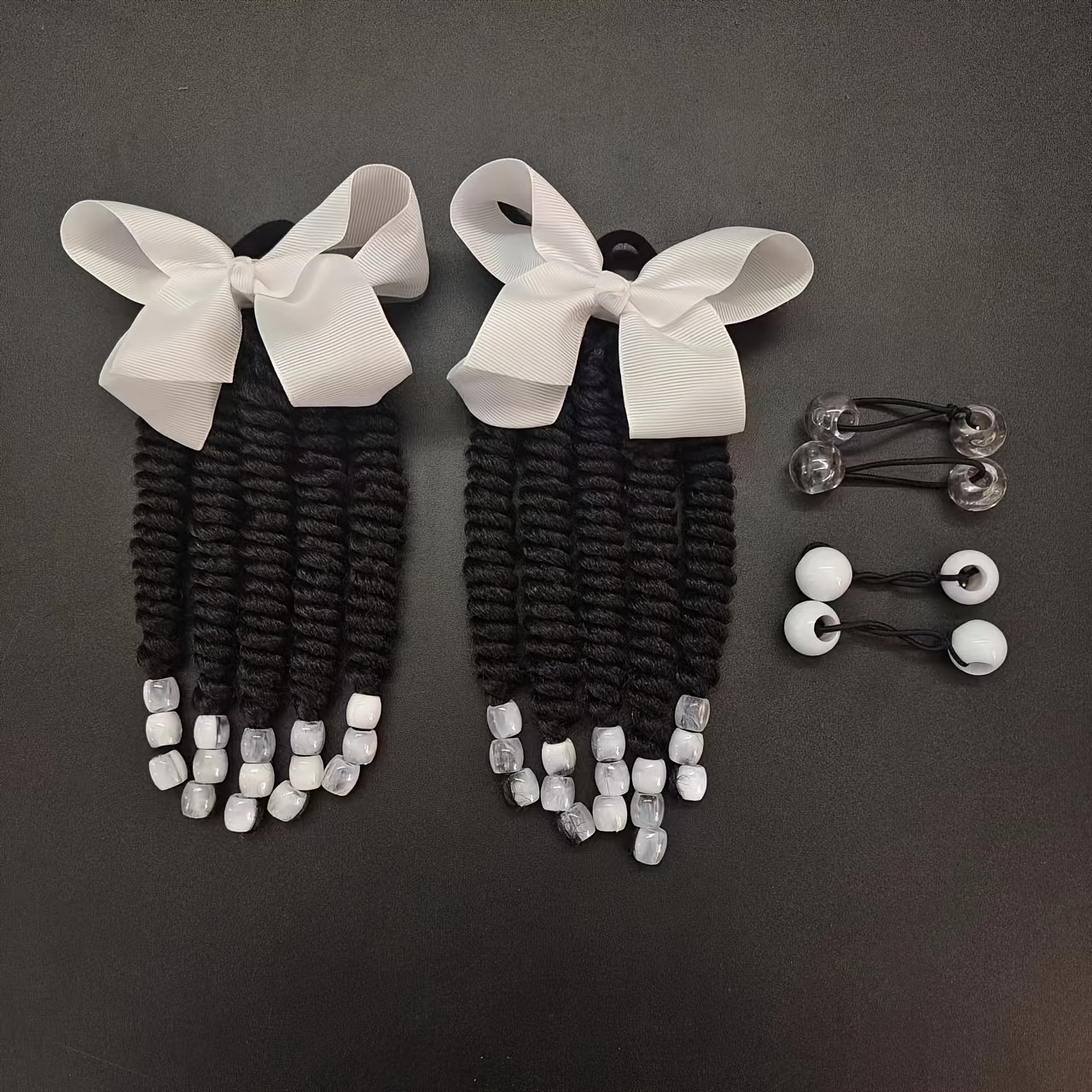 TEMU 2pcs Set With Bow And Balls, Hair Extensions, Exquisite Adorableponytail Hair Extensions With Bow And Bobbles, Ponytail With Bow Wig, Twin Beads