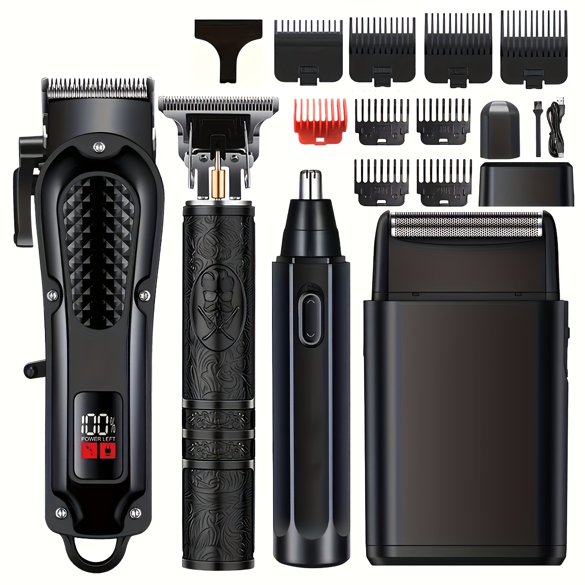 new shaver and hair clipper beauty 4pcs set usb rechargeable hair clipper with lcd display including electric shaver t blade trimmer nose hair trimmer foil shaver ideal fathers day gift Product details 0