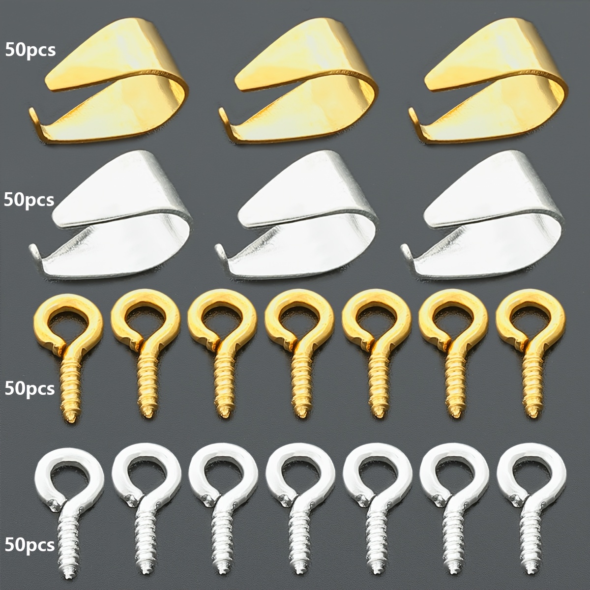 TEMU 200 piezas de piezas doradas y plateadas para hacer joyería DIY, incluyendo cierres tipo semilla de , alfileres de ojo con tornillos, adecuados