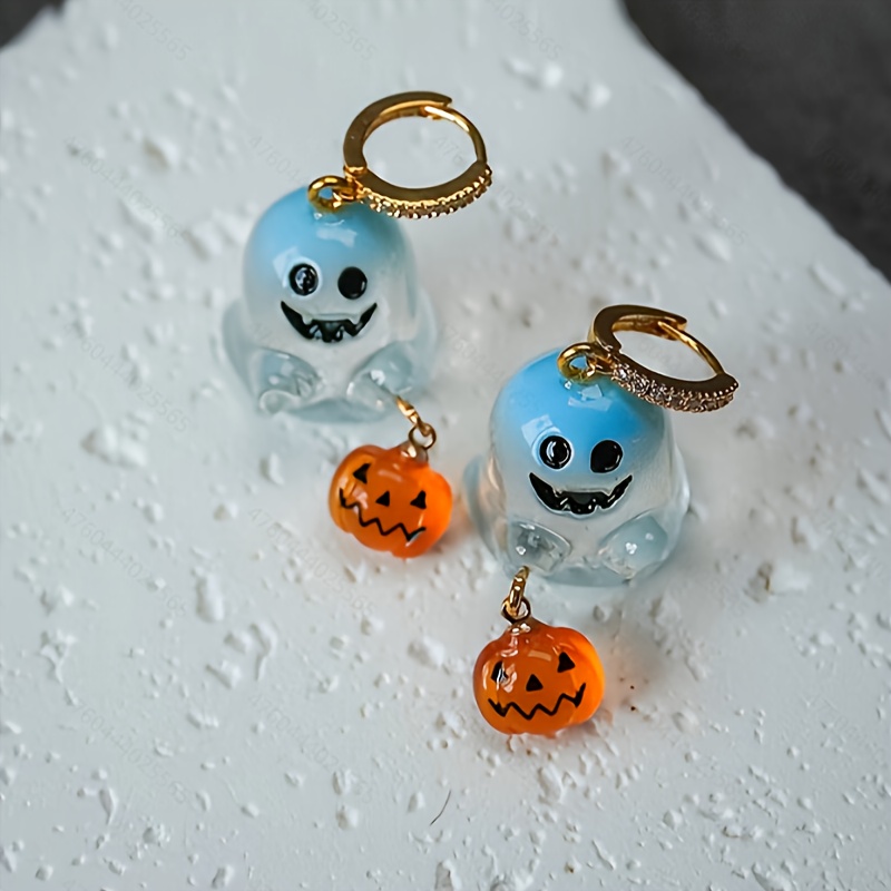 TEMU Charming Halloween And Pumpkin Hoop Earrings, Gradient Cute Resin Additions Suitable For Parties And Gifts