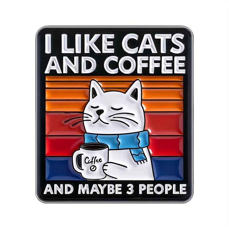Zlienszus Cat Brooch Pin - Cute Cartoon Cat With Coffee Cup & "i Like Cats And Coffee" Quote, Colorful Animal Badge For Bags, Hats, Jackets