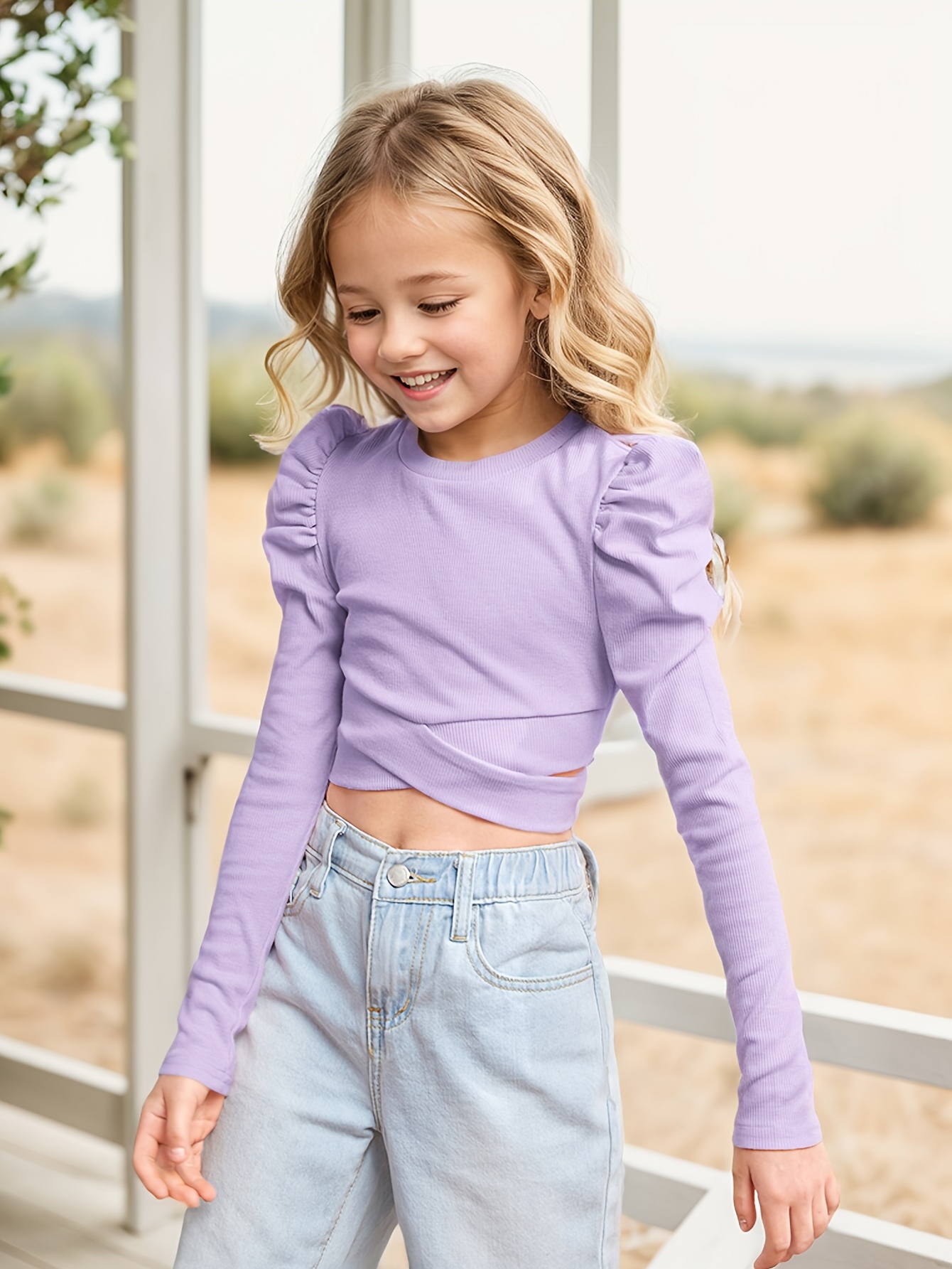 girls stretchy cropped long sleeve t shirt fit round Temu Slovakia